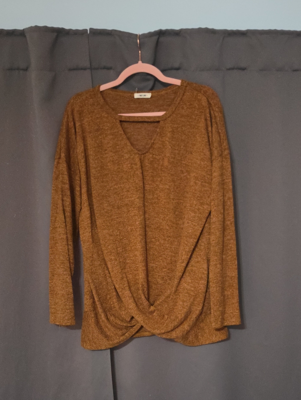 First Love Twist-Front Long Sleeve Top in Brown